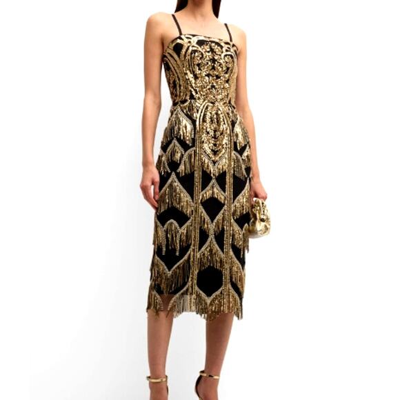 Dress the Population Black Label Morgan Sequin Fringe-Trim Bodycon Dress Size S - Picture 1 of 11